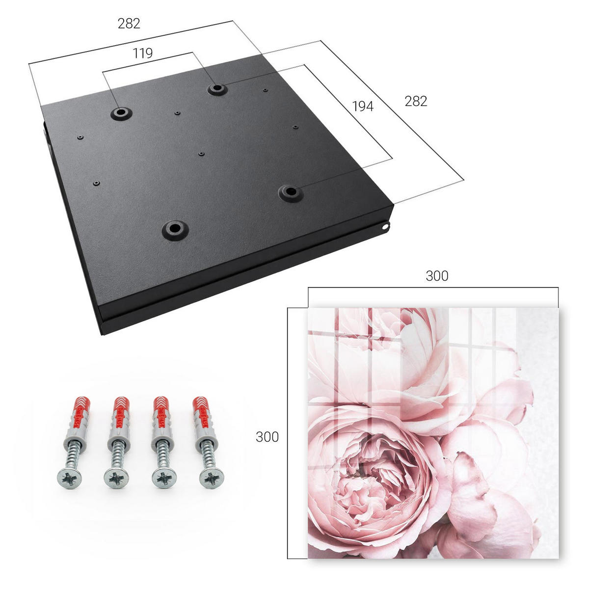 SCHLÜSSELBOX Schwarz 30x30 cm- Türöffnung nach rechts - Pinke Schönheit - Pink, Metall (30/30/5cm) - TULUP