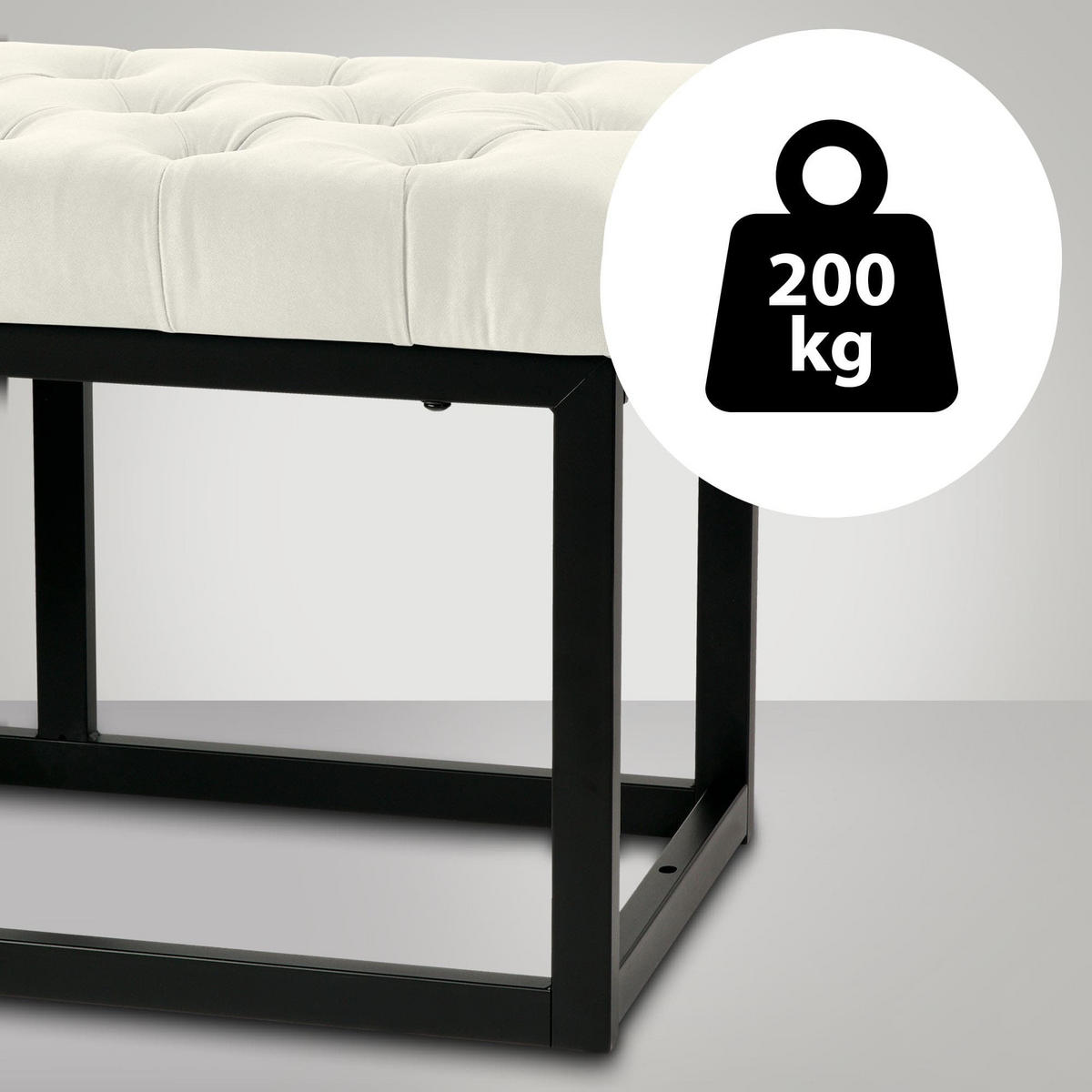 SITZBANK Polly Samt Schwarz 150 cm creme - Naturfarben, Metall (150/42/37cm) - TPFLiving