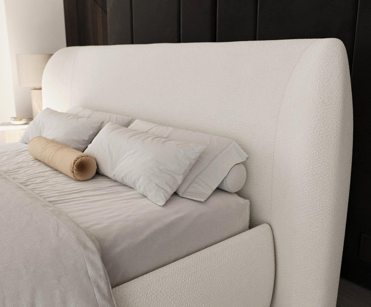 POLSTERBETT Bellano mit Stauraum 140/200 cm Weiß im Bubble Stoff - Schwarz/Naturfarben, Holz/Holzwerkstoff (140/200cm) - AltaBeds