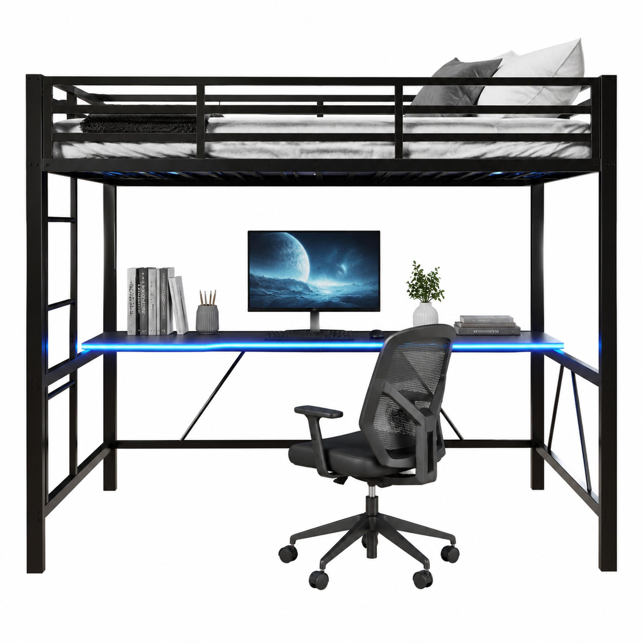 HOCHBETT mit Schreibtisch 140x200 cm Metall Schwarz - Schwarz, Metall (140/200cm) - Meubliv