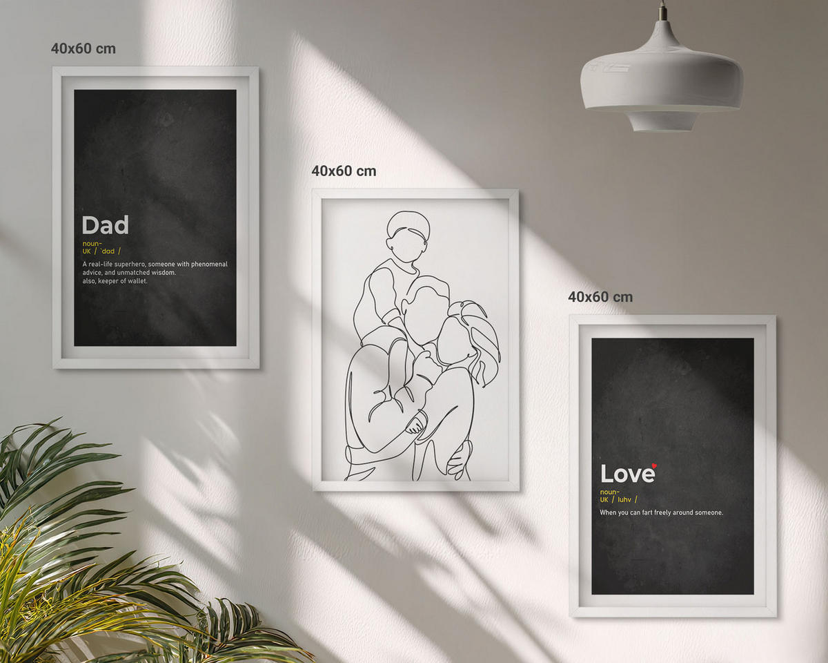 BILDER SET 3er Set - 40x60 cm Weißer Rahmen - Familiengeschichte, Kunst, Liebe, Vaterschaft - Weiß, Kunststoff (40/60cm) - TULUP