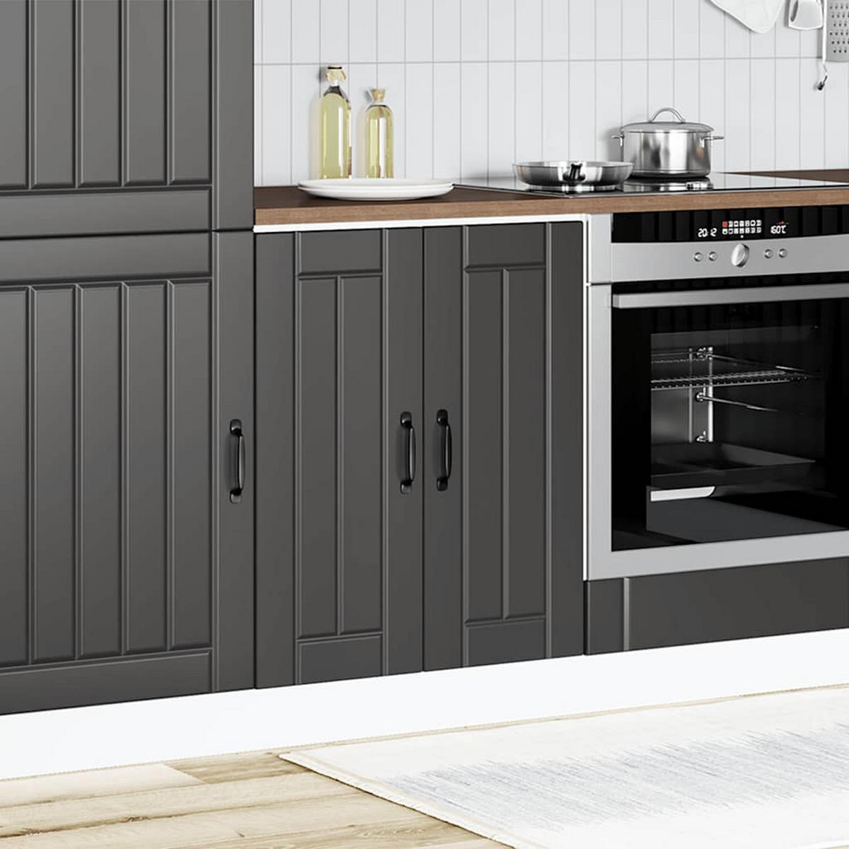 SPÜLENUNTERSCHRANK Lucca Schwarz Holzwerkstoff - Schwarz, Holzwerkstoff (46/81.5/60cm) - vidaXL