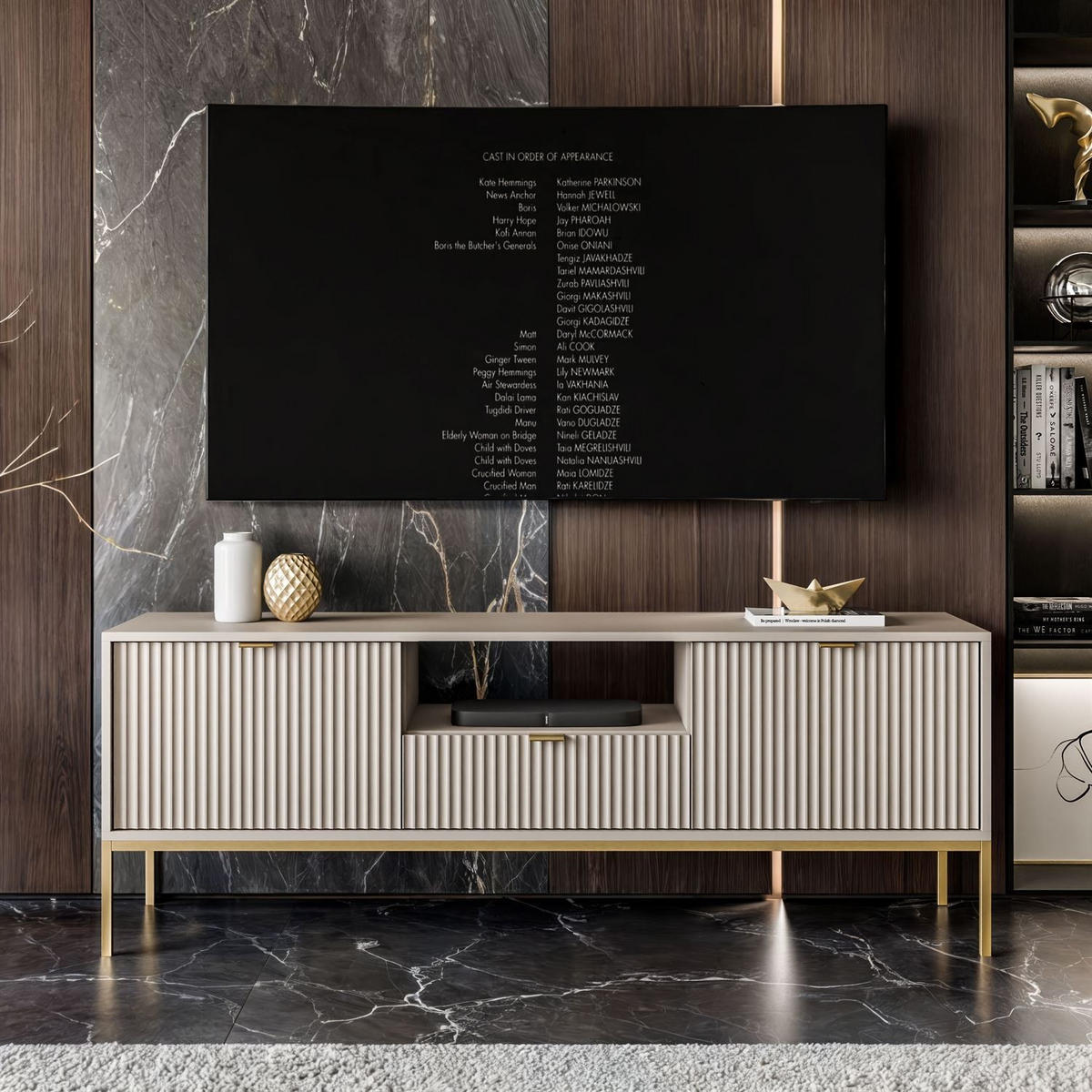 TV-ELEMENT CORTADO GOLD RTV154 KASCHMIR - Beige, Holzwerkstoff (154/56/39cm) - Lookway