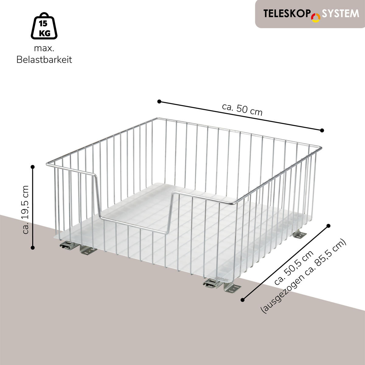 SCHRANK-KORBAUSZUG 50 cm, silber, Metall - Chromfarben, Metall (50/23/50.5cm) - bremermann