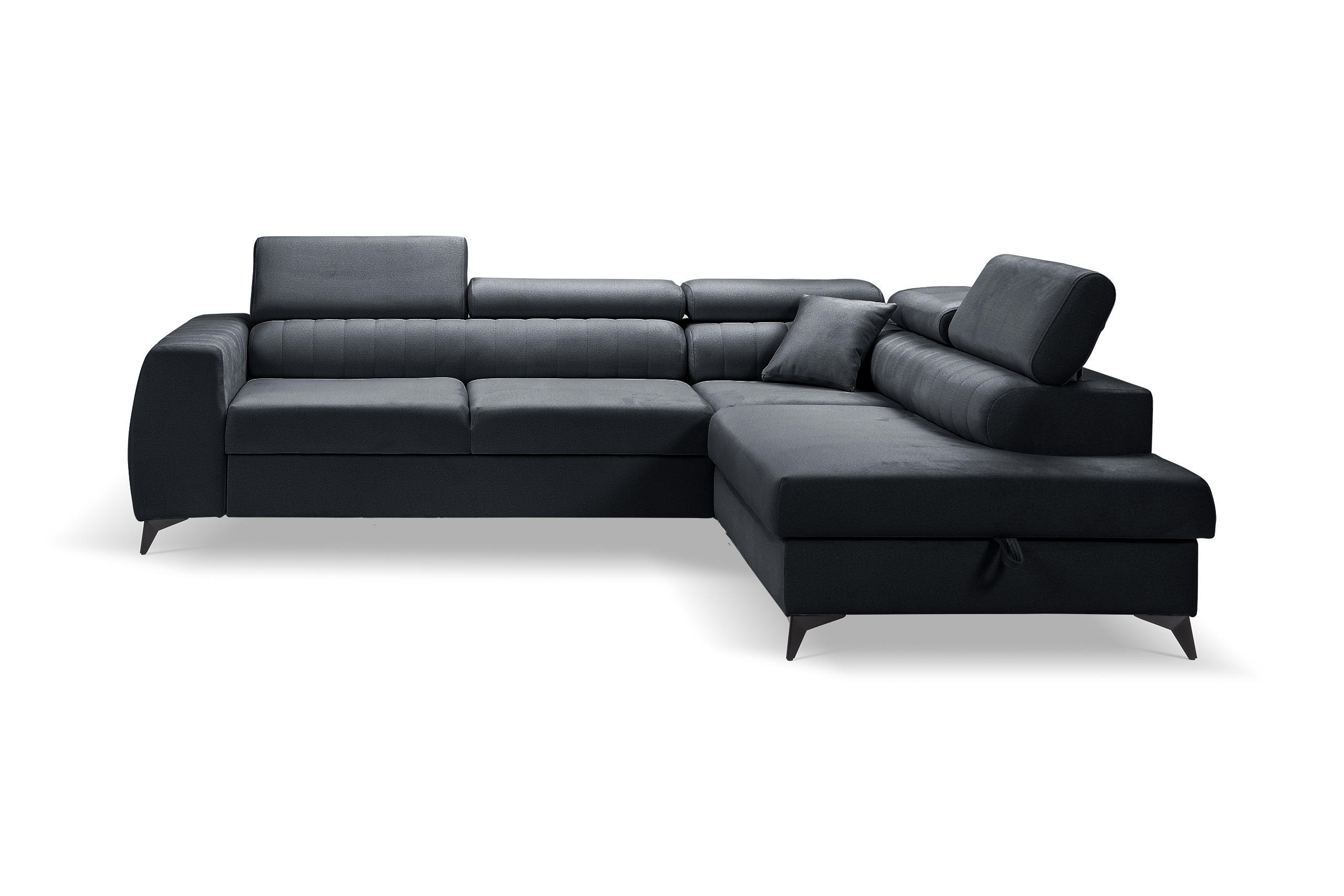 ECKSOFA PIERO L Rechts mit Schlaffunktion 195x125 Velours Dunkelgrau - Dunkelgrau/Schwarz, Holz/Textil (203/268cm) - Muffo