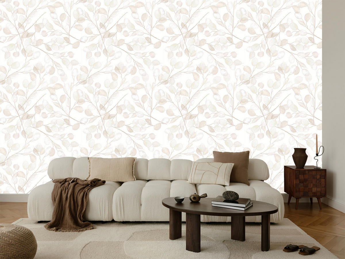 VLIESTAPETE Blätter im Boho-Stil – Beige, Weiß – 50x1000 cm - Beige/Weiß, Papier (50/1000cm) - Muralo