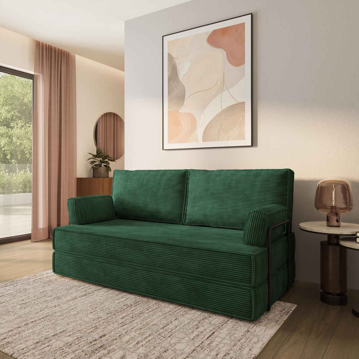 POHOVKA z pěny SILAR s kovovým rámem Manšestrová látka Zelená - zelená barva, textil (170/86/80cm) - MASSENO