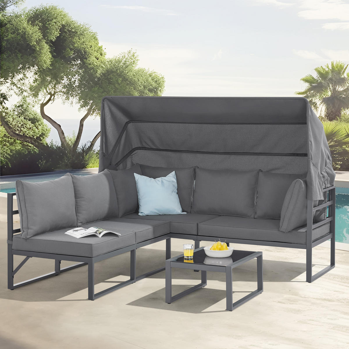 GARTENLOUNGE Maui Grau - Dunkelgrau/Grau, Metall - SVITA