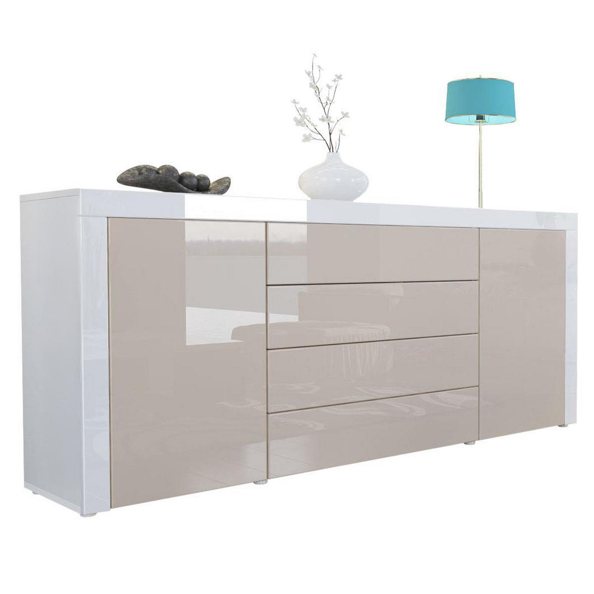 SIDEBOARD La Paz Sandgrau Hochglanz / Weiß Hochglanz - Sandfarben, Holzwerkstoff (167/72/35cm) - Vladon