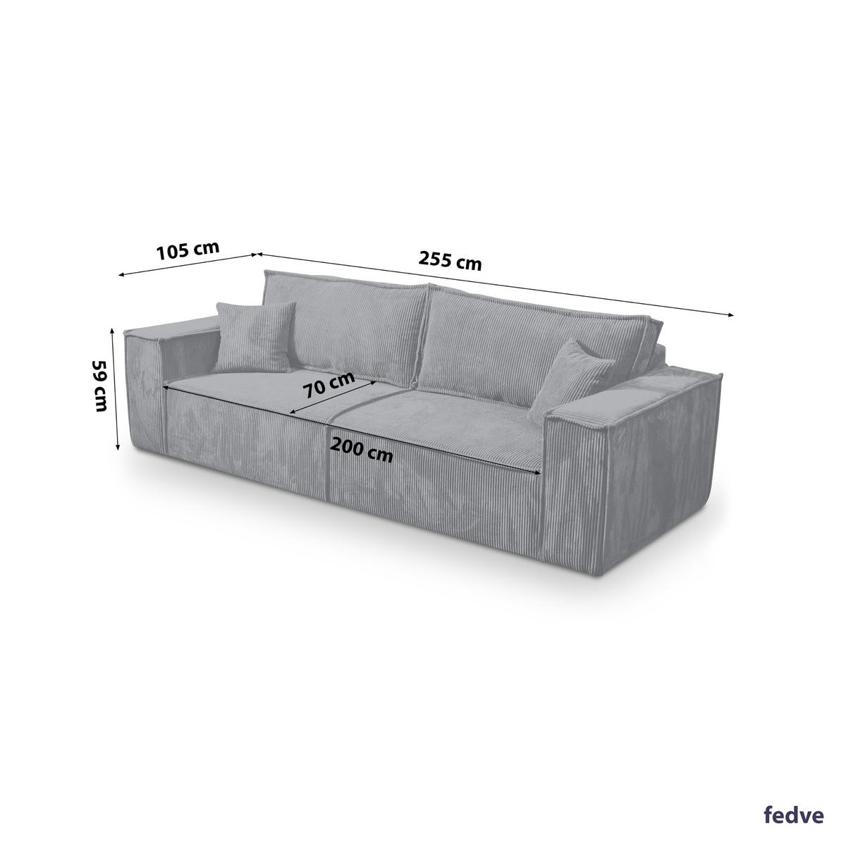 SCHLAFSOFA Sekwana Dunkelgrau (Poso 34) - Dunkelgrau, Textil (255/85/105cm) - Fedve