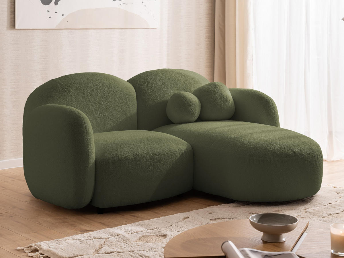ECKSOFA Nuvola mit abgerundetem Design Grün Bouclé-Stoff - Ottomane Rechts - Schwarz/Grün, Holz/Kunststoff (190/146cm) - S-Style Möbel