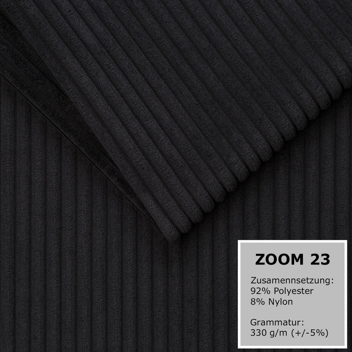 ECKSOFA VALTOR 320 cm x 185 cm – Stoff: ZOOM 23 Farbe: Schwarz - Schwarz, Textil (320/185cm) - A&J MöbelLand