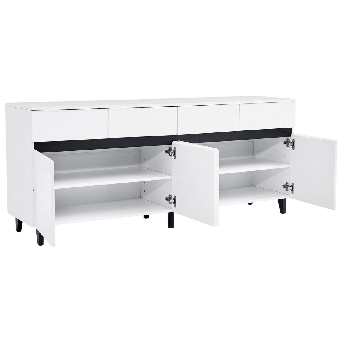 SIDEBOARD z dřevotřísky, 160/40/68 cm, bílý s lesklými čely a nastavitelnými policemi - bílá, kompozitní dřevo (160/68/40cm) - Modenvie