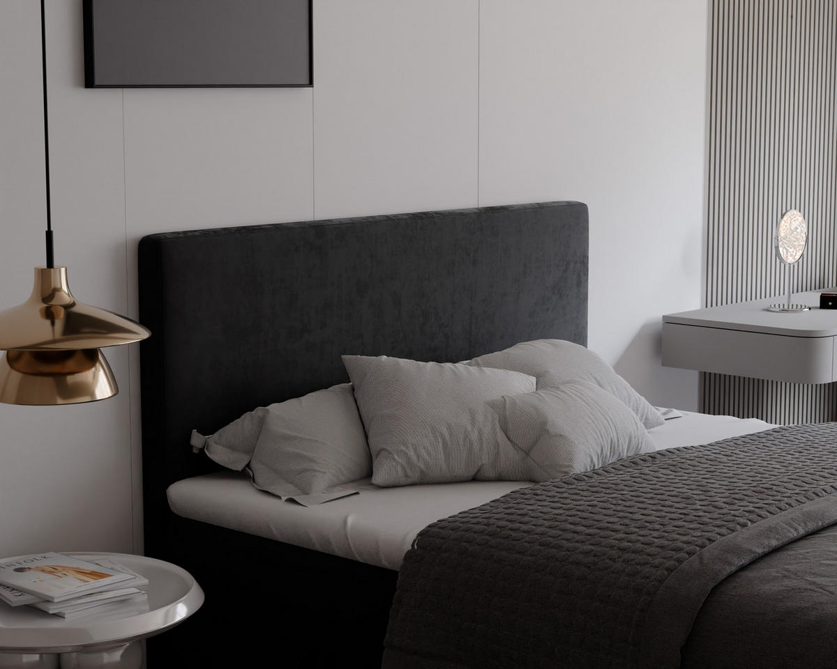 BOXBETT GIULIA 160/200 cm mit Matratze und Topper, Schwarz - Schwarz, Textil (160/200cm) - Idohome