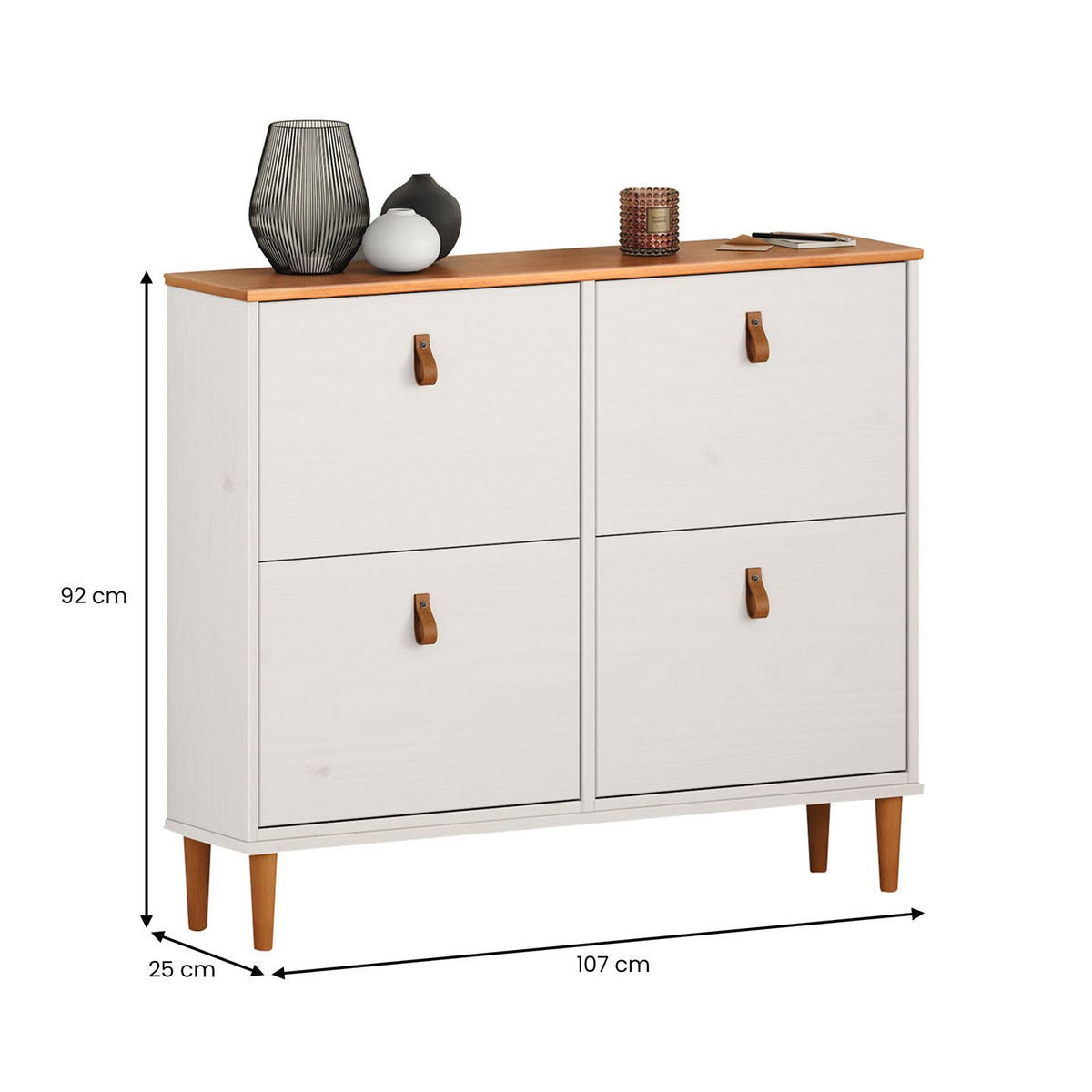 SCHUHKIPPER MIKKA weiß/Eiche - Eichefarben/Weiß, Holz (107/92/25cm) - IDIMEX