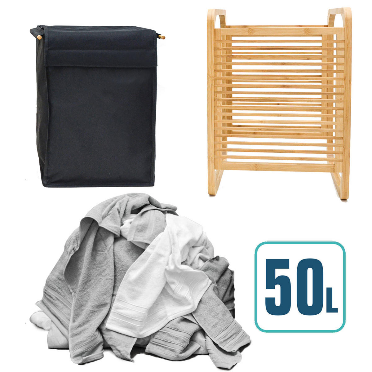BAMBUS-WÄSCHEKORB 50 Liter 40x36x57 cm - Braun, Holz (36/57/40cm) - Dunedesign