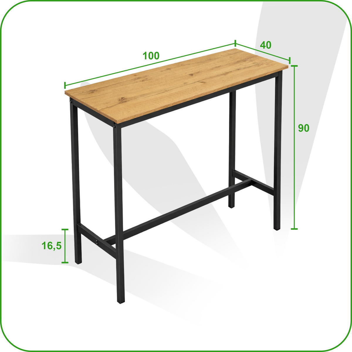 BARTISCH Holzoptik Metall Eichefarben Schwarz Küchentisch 100×40×90 cm - Eichefarben/Schwarz, Holzwerkstoff/Metall (40/100/90cm) - Begryf