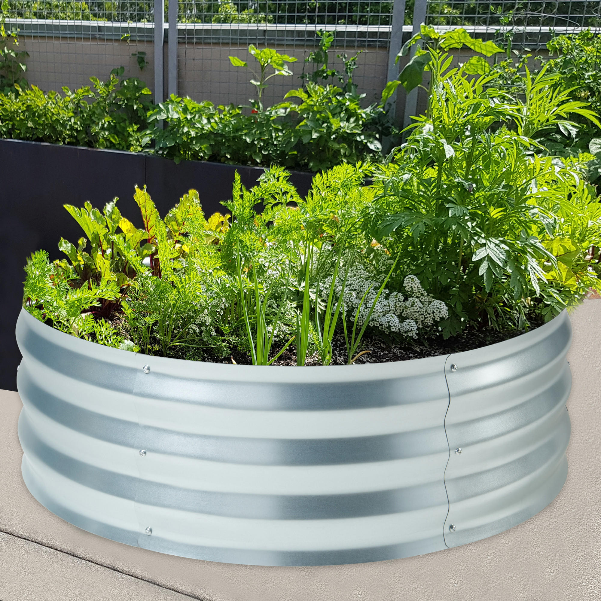 Thumbnail - casa.pro Pflanzbeet, Silber, Metall, Rund, 91.5x30.5x91.5 cm, Gartenzubehör, Hochbeete