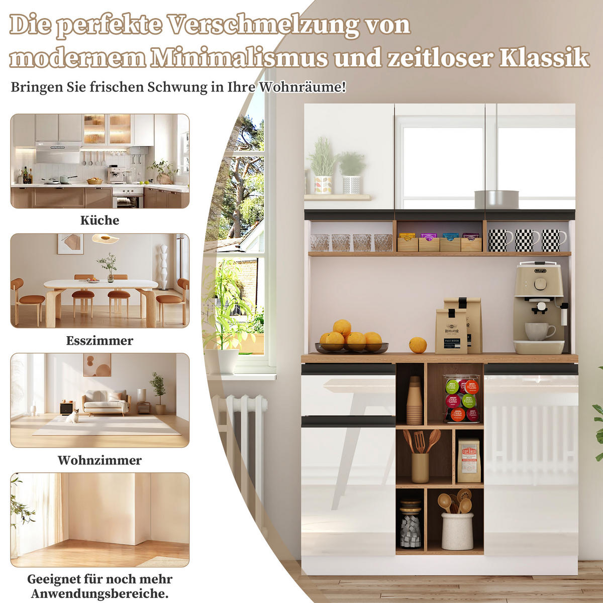 BUFFET 105/45/185 cm Weiß aus MDF mit Hochglanzfronten - Weiß, Holzwerkstoff (105/185/45cm) - OKWISH