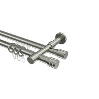RUNDROHR-INNENLAUF-GARDINENSTANGEN-SET Prestige Estana 180 cm, 2-läufig, 20 mm Ø Edelstahl-Optik - Edelstahlfarben, Metall (180cm) - INTERDECO