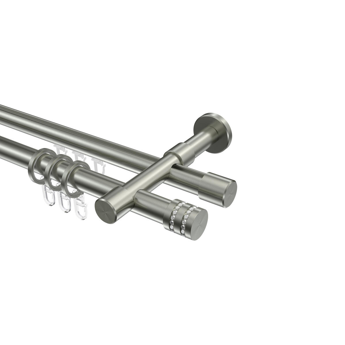 RUNDROHR-INNENLAUF-GARDINENSTANGEN-SET Prestige Estana 180 cm, 2-läufig, 20 mm Ø Edelstahl-Optik - Edelstahlfarben, Metall (180cm) - INTERDECO