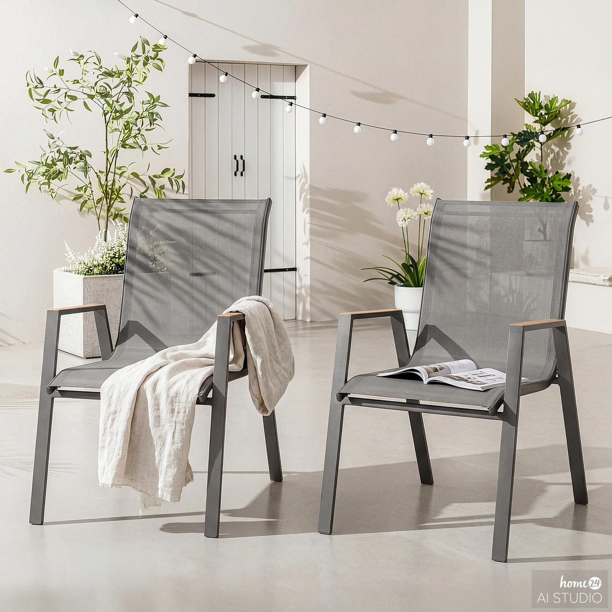 STAPELSTUHL - 2er-Set - Stahl / Mischgewebe - Anthrazit - Anthrazit/Braun, Textil/Metall (54/90/69cm) - home24