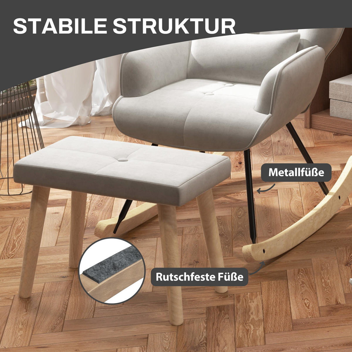 SCHAUKELSESSEL mit Hocker - Weiß, Kunststoff (96/101/66cm) - HOMCOM