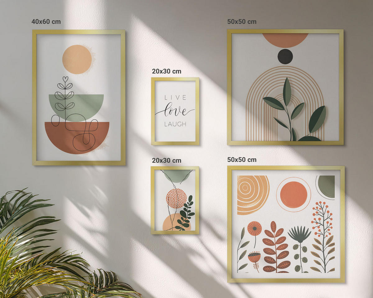 BILDER SET 5er Set - 50x50 cm & 20x30 cm & 40x60 cm Goldrahmen - Abstrakte Berglandschaften - Goldfarben, Kunststoff (40/60cm) - TULUP