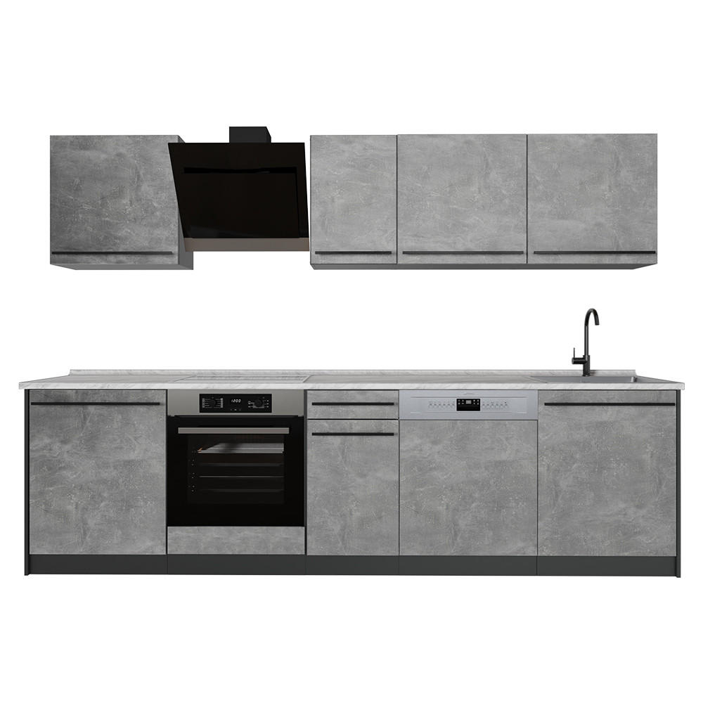 KÜCHENZEILE R-Line, Beton/Anthrazit, 280 cm ohne Arbeitsplatte - Anthrazit/Grau, Holzwerkstoff (280/206.8/46cm) - Vicco