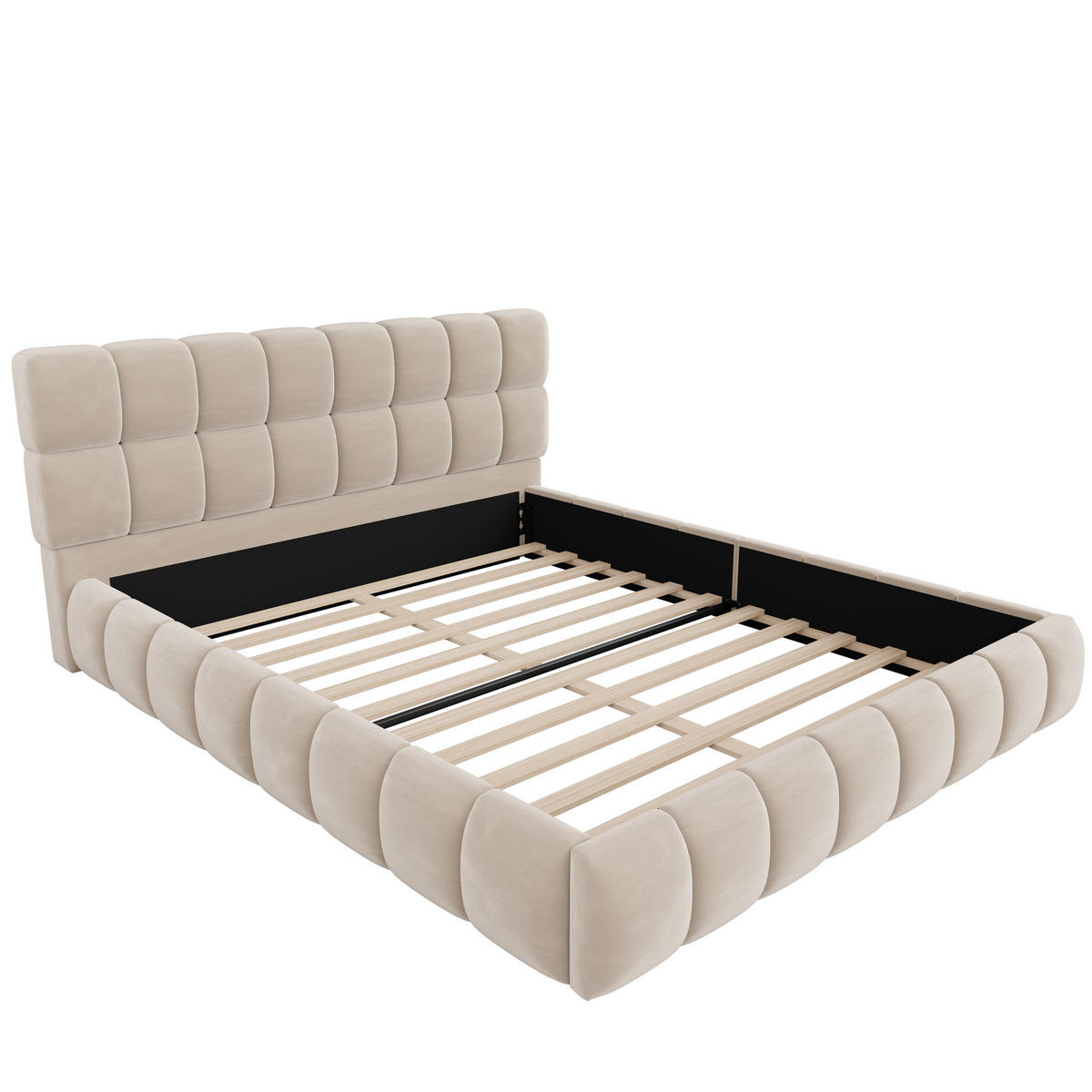 POLSTERBETT 140/190 cm in Beige Samt mit eingelassener Matratze - Beige, Holzwerkstoff/Textil (140/190cm) - WISHDOR