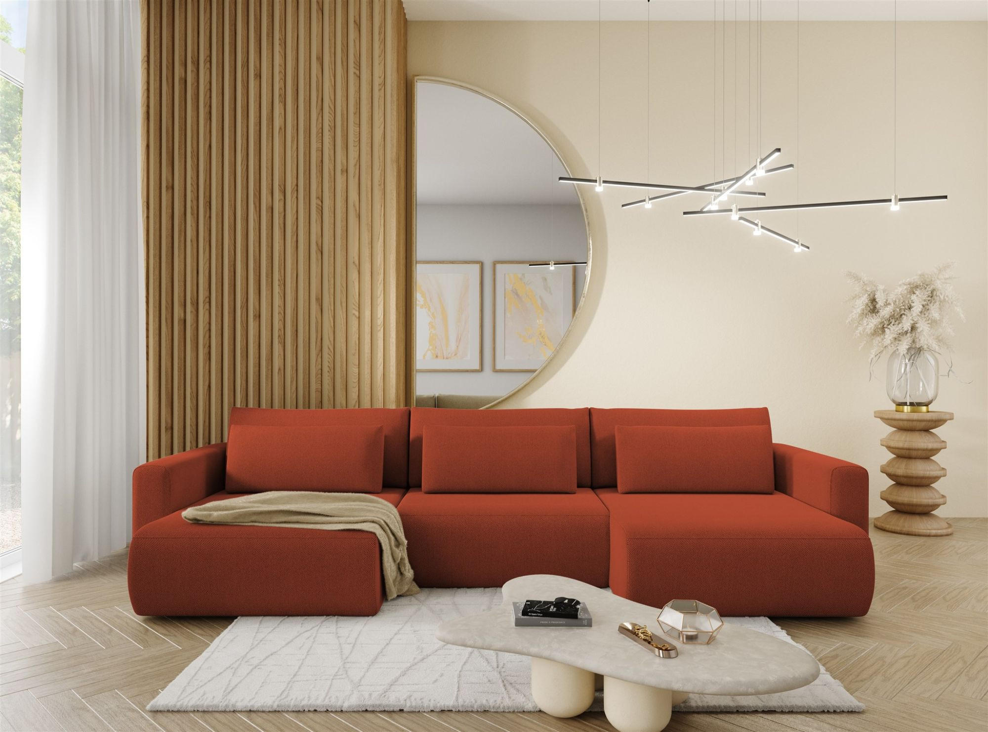 WOHNLANDSCHAFT Chaira Mit Schlaffunktion - Rotbraun, Holzwerkstoff/Textil (340/85/149cm) - Fun Möbel
