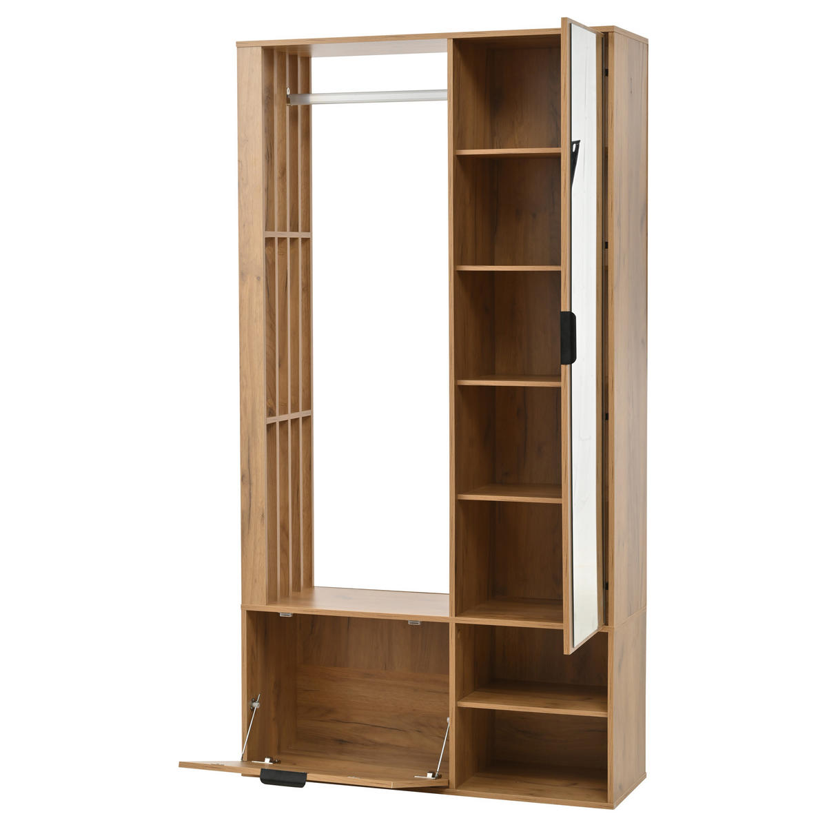 GARDEROBENSCHRANK 6 in 1 Spiegel 100cm Flur Holzfarbe - Naturfarben, Holzwerkstoff (100/190/33cm) - FLIEKS