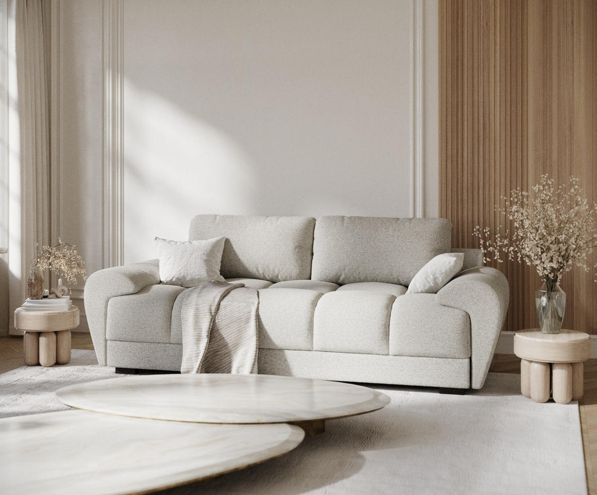 3-SITZER SOFA Peebles Beige Webstoff - Beige/Schwarz, Holz/Holzwerkstoff (244/90/101cm) - Maison de Reve