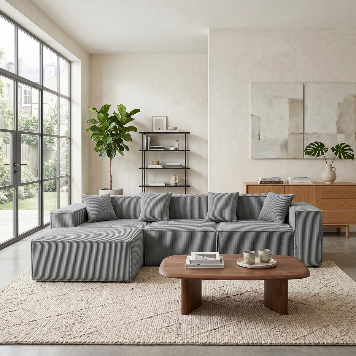 ECKSOFA cordstoff 279 cm flexibles design - Grau, Textil (279/165cm) - Urban Meuble