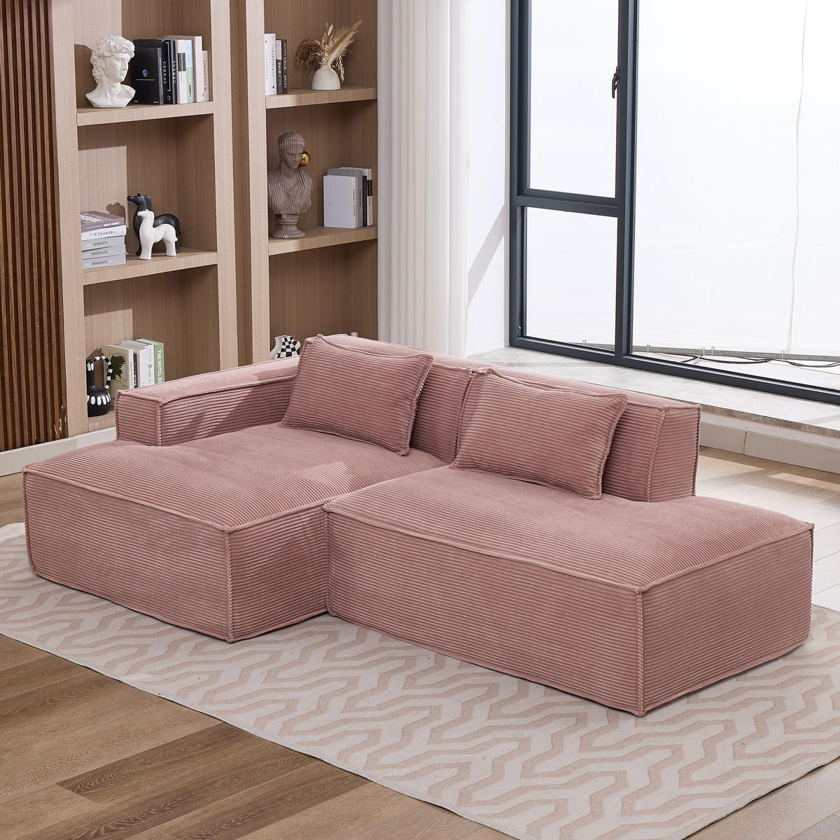3-SITZER ECKSOFA Polyester Rosa mit 2 Kissen - Rosa, Textil (235/129cm) - WISHDOR