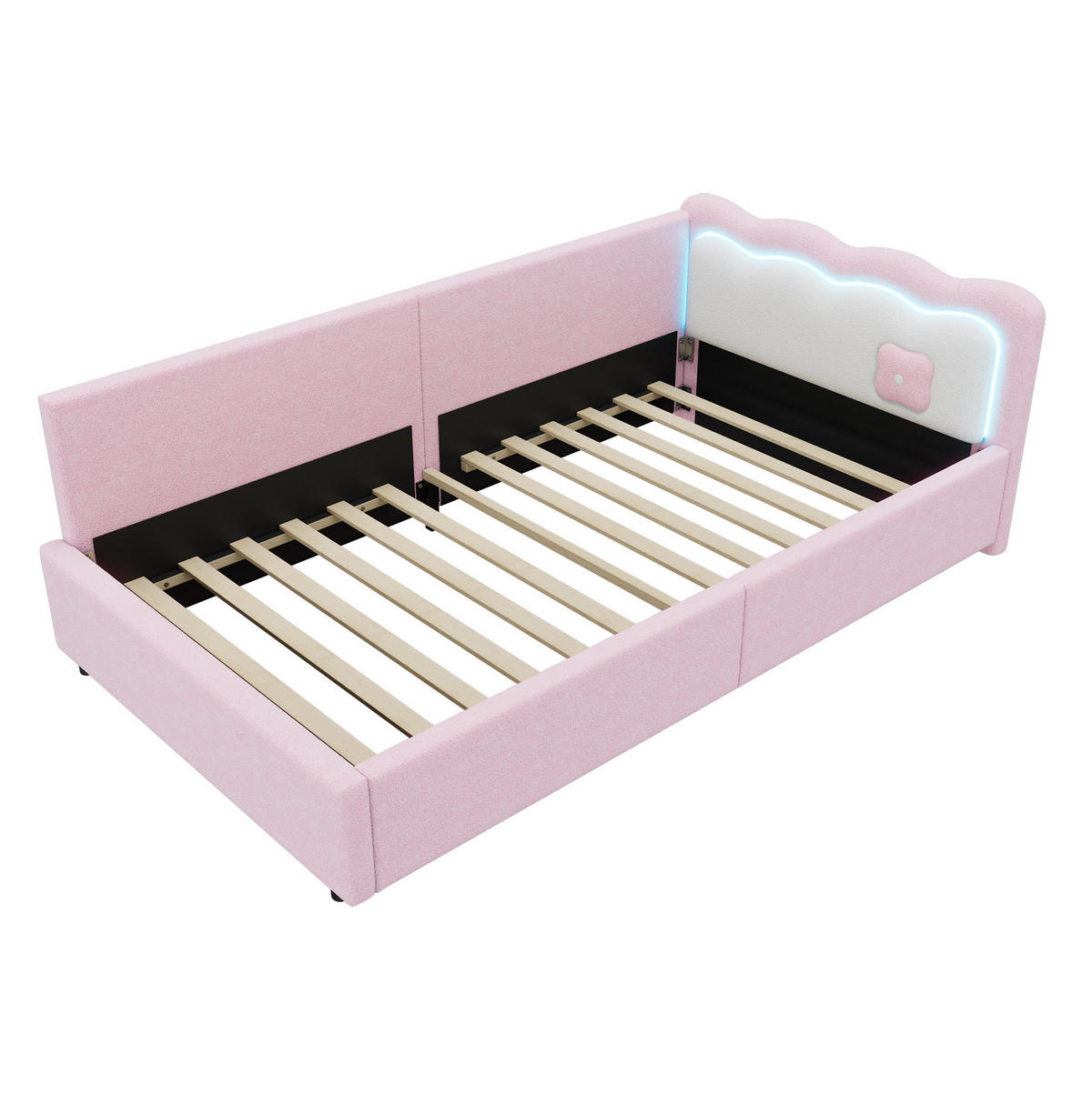 BETT 90/200 cm Rosa mit LED-Beleuchtung und Lattenrost - Rosa, Textil (90/200cm) - Flora Grace