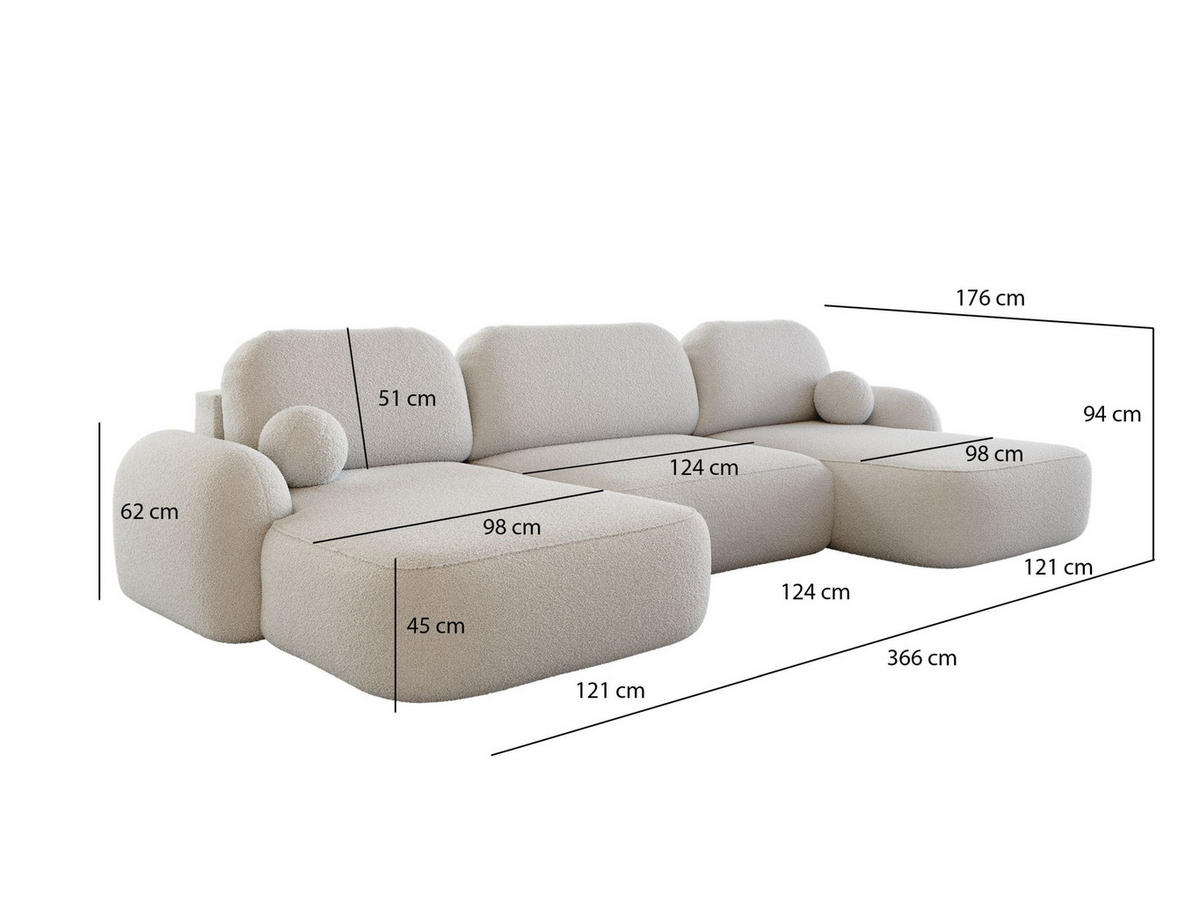 WOHNLANDSCHAFT MOLLY U TERRA FROTTE 03 mit Schlaffunktion - Beige, Textil (366/94/175cm) - Bedante