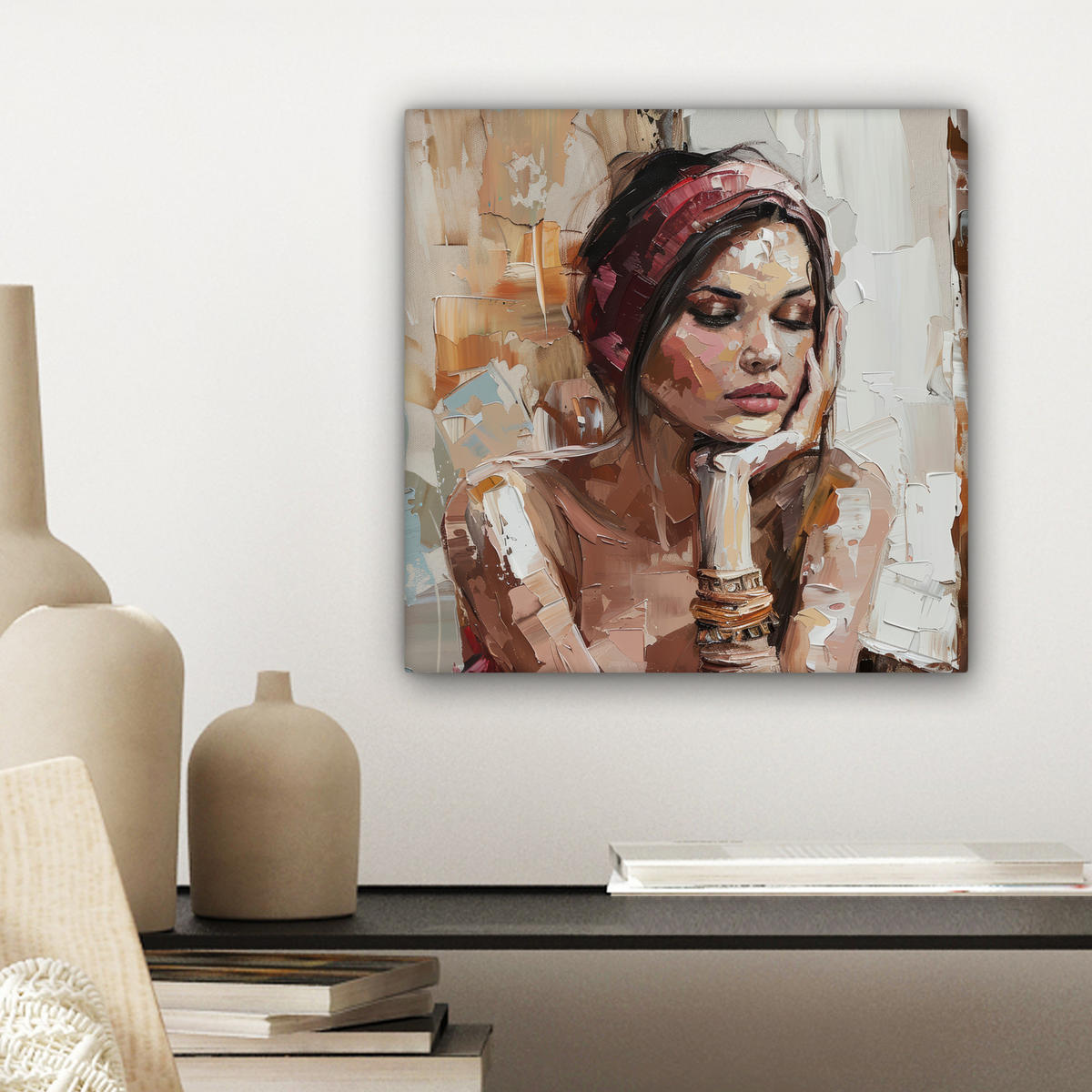 LEINWANDBILD Frau - Lackierung - Porträt - Modern Deko Wohnzimmer 20x20 cm - Altrosa, Textil (20/20cm) - MuchoWow