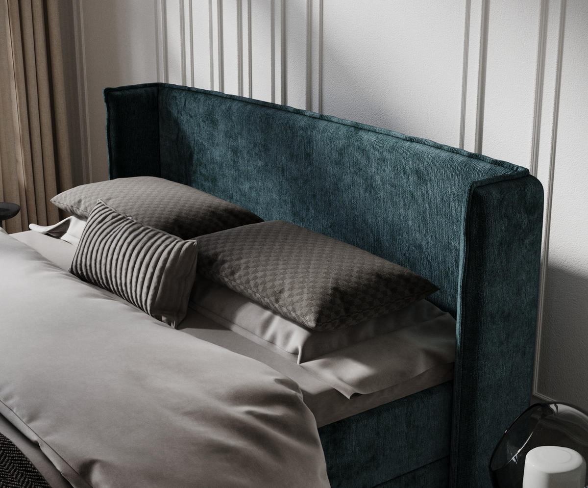 BOXBETT Passion Türkisfarben 160/200 cm mit Matratze und Topper - Türkis/Schwarz, Holz/Holzwerkstoff (160/200cm) - Maison de Reve