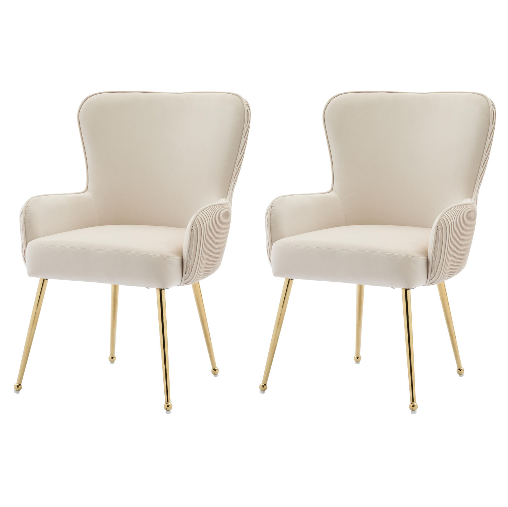 ESSZIMMERSTUHL 2er-Set mit Armlehnen Samt Beige/Gold - Beige, Metall (47.5/83/57cm) - Meubliv