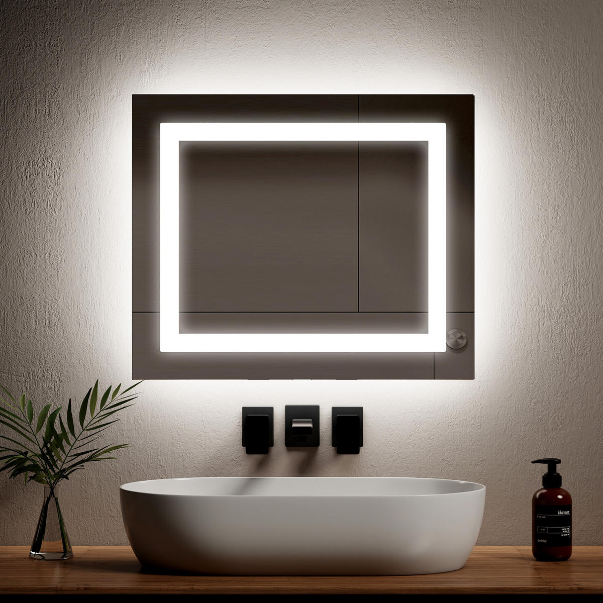 BADSPIEGEL mit Beleuchtung und Anti-Beschlag 60/50 cm - Weiß, Glas (50/4.3/60cm) - EMKE