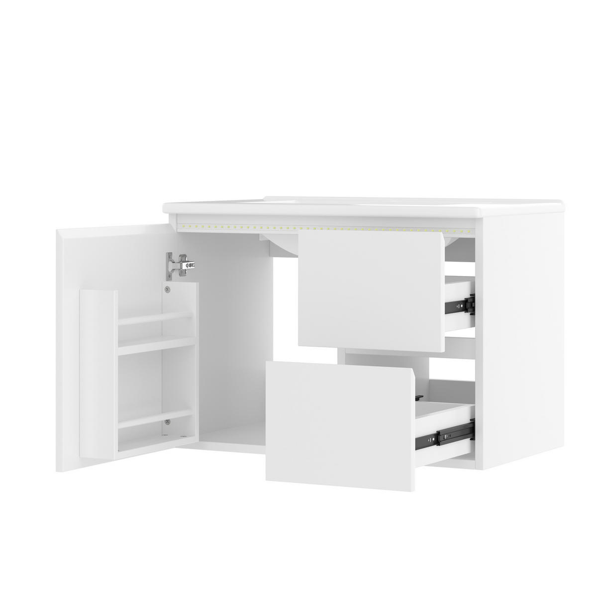 BADEZIMMERSCHRANK mit Keramikwaschbecken 76 x 46 x 50 cm Weiß - Weiß, Holzwerkstoff (46/50/76cm) - Beauniv