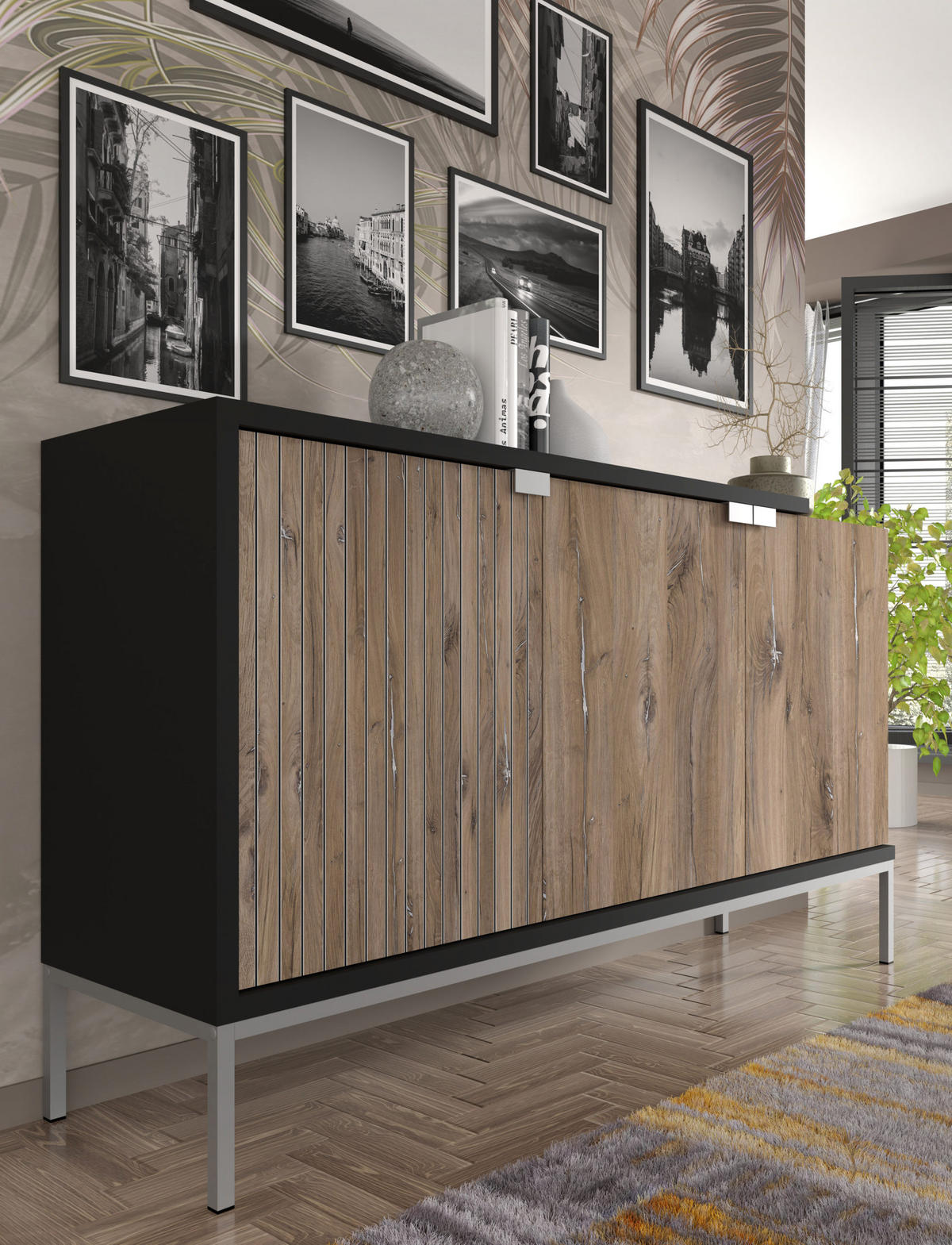 KOMMODE Flagstaff Eiche, Schwarz 143/87/42 - Schwarz, Holzwerkstoff (143/87/42cm) - RAUMHIRSCH FURNITURE