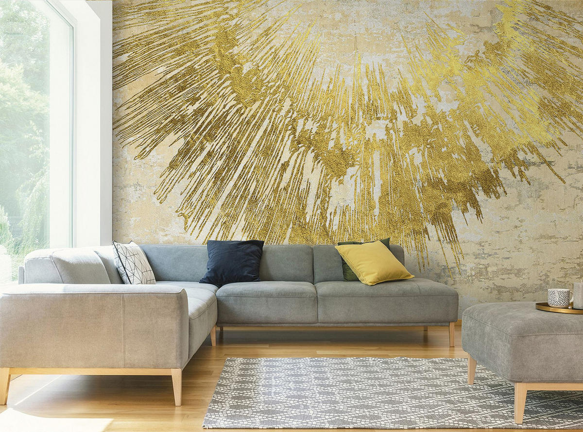 FOTOTAPETE Stein-Optik 424 x 280 cm - Goldfarben, Papier (424/280cm) - Sanders & Sanders