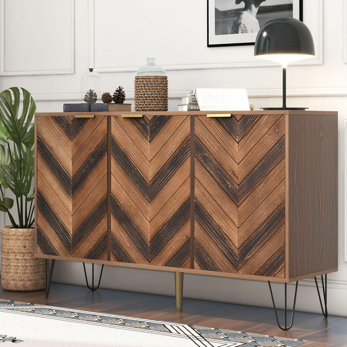 SIDEBOARD,120/38/76,5 cm, dřevodekor v přírodní a černé barvě, 3dveřová - přírodní, kompozitní dřevo (120/76.5/38cm) - Modenvie