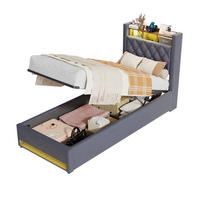 POLSTERBETT 90/200 cm aus Samt mit Stauraum LED Beleuchtung und USB/Steckdosen - Grau, Textil (90/200cm) - BEAOK