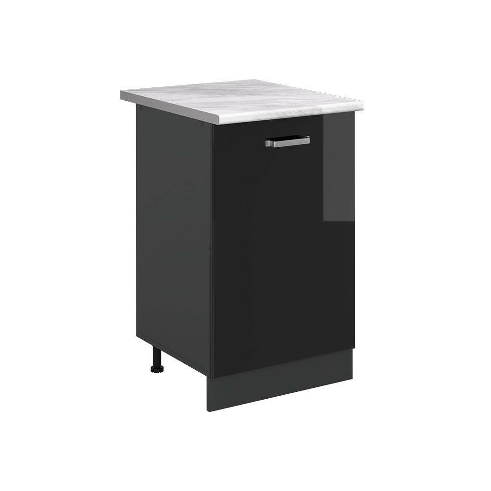 KÜCHENUNTERSCHRANK R-Line, Schwarz Hochglanz/Anthrazit, 50 cm Arbeitsplatte Marmor - Schwarz Hochglanz/Anthrazit, Holzwerkstoff (50/81.6/60cm) - Vicco