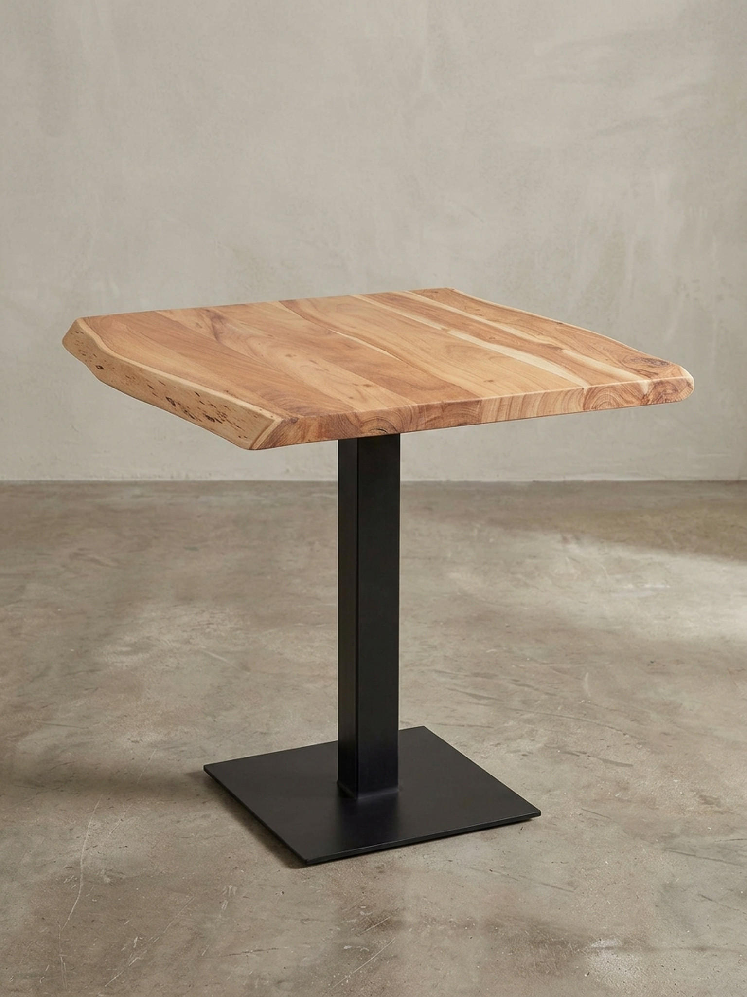 ESSZIMMERTISCH – Quadratisch 80x75x75 cm Akazie Massivholz Baumkante - Schwarz/Akaziefarben, Holz/Metall (80/75/75cm) - KADIMA DESIGN