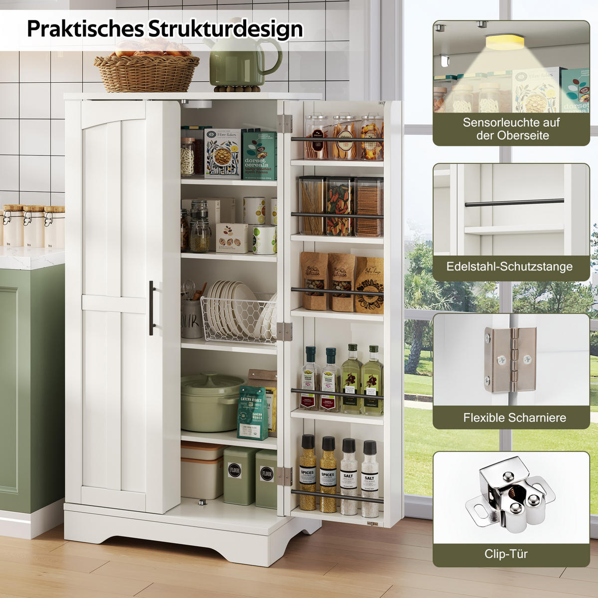 ANRICHTE 120/60/40 cm in Weiß mit LED-Beleuchtung und 2 Türen - Weiß, Holzwerkstoff (60/120/40cm) - Flora Grace