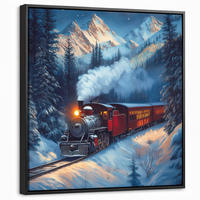 LEINWAND Bilder mit Rahmen - Zug - Weihnachten - Schnee - Weihnachtszug - 50x50 - Anthrazit, Textil (50/50cm) - MuchoWow